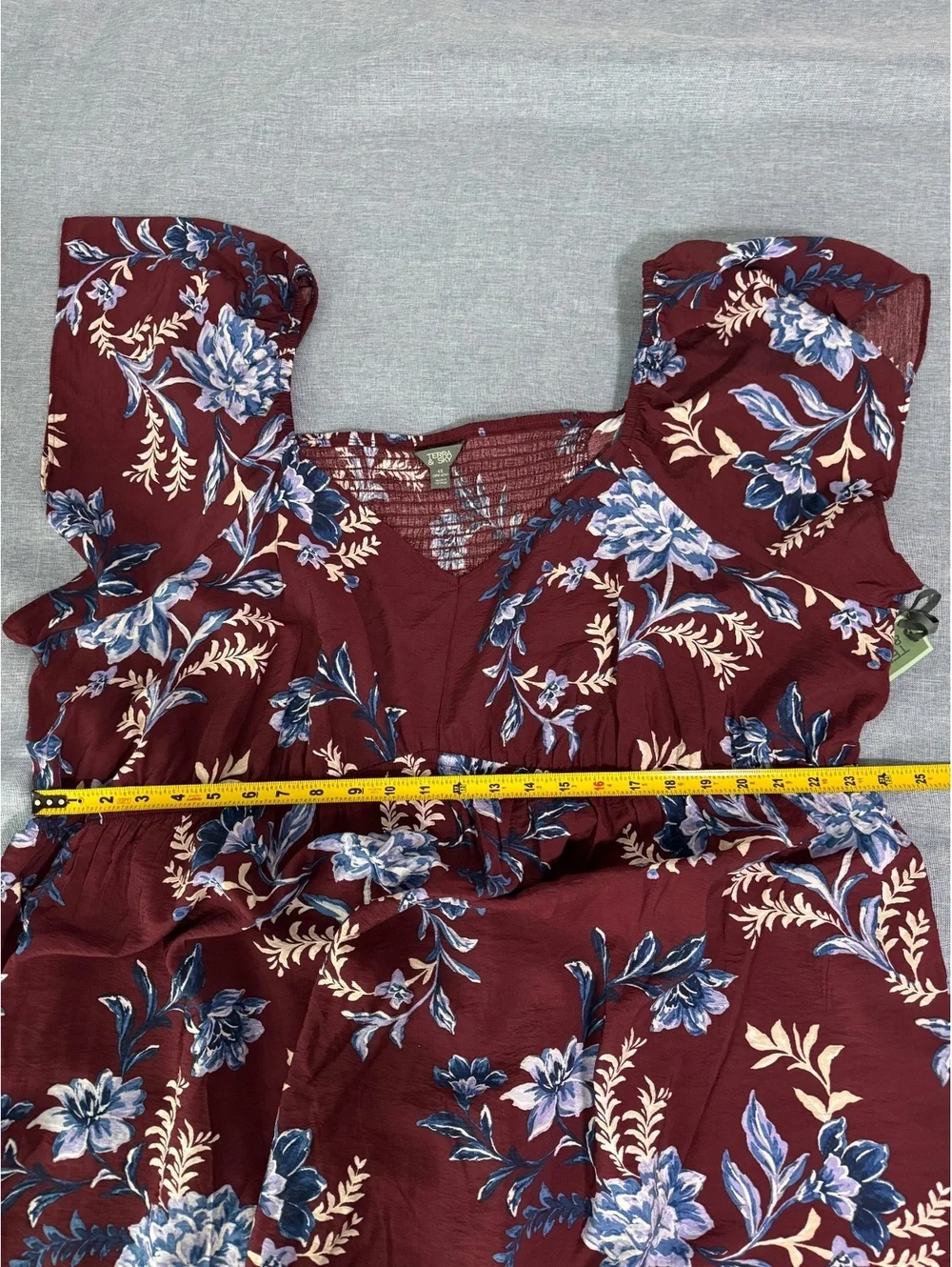 Terra & Sky Women's 4X Floral Print Midi Dress Burgundy Blue Cottagecore Boho - Picture 8 of 9
